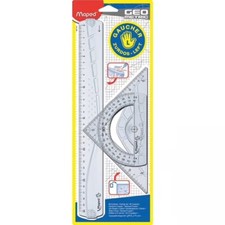3 Set - Maped Geometry - Ruler, Protractor, Square Set - Clear - Left Handed