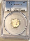 1945-D 10c MERCURY DIME PCGS MS 65 FULL BANDS BRIGHT WHITE