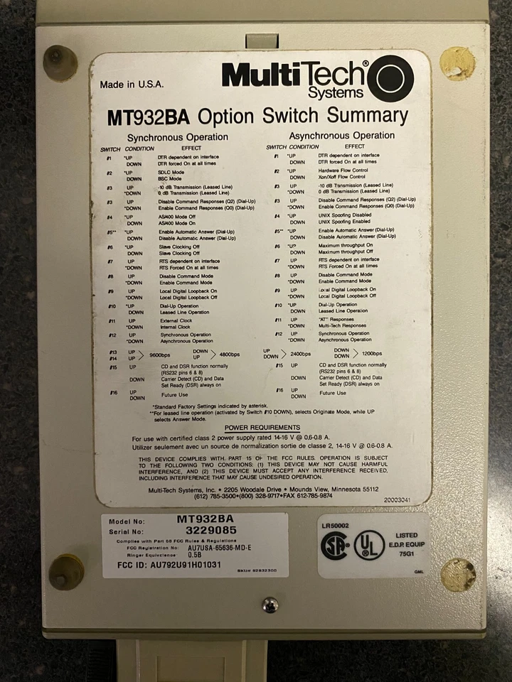 Módem inteligente analógico externo MultiTech MT932BA serie 232 Foto 4 de 4