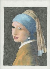 BH Designs Needlepoint Girl With Pearl Earrings Hand Painted 13ct Canvas