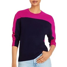 AQUA 100 Cashmere Crewneck Color Block Sweater Preppy Size M