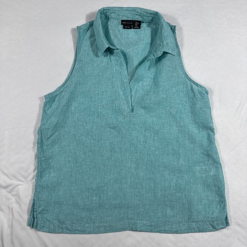 Jones New York 100% Linen Women's Sleeveless Top Size Large Aqua Turquoise Blue