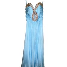  798 Sherri Hill Rhinestone Strapless Blue Formal Prom Evening Gown Dress Sz 6/S