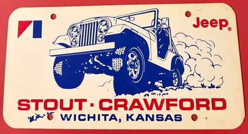 Vintage Stout Crawford Jeep Booster License Plate Wichita Kansas PLASTIC