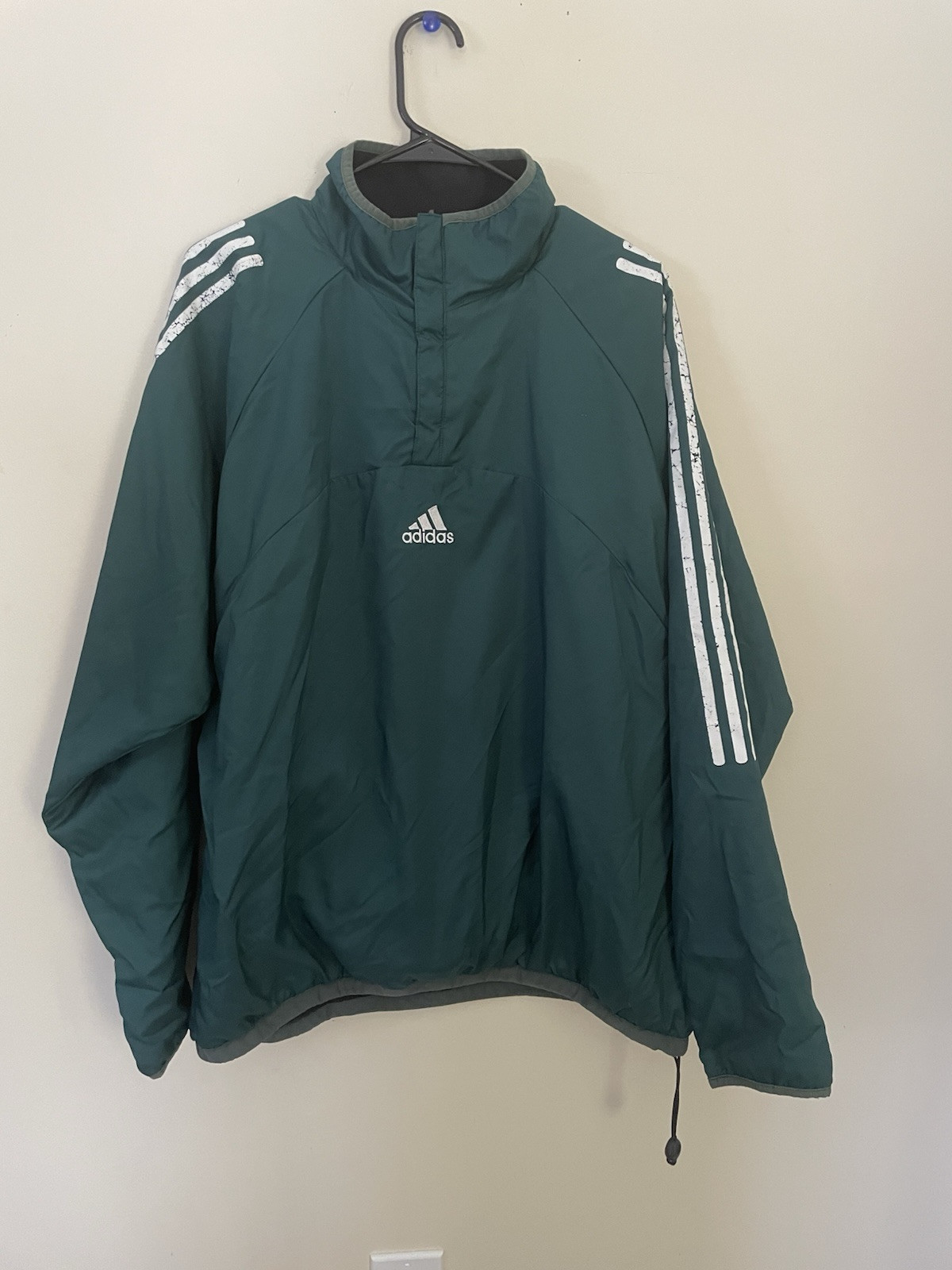 Adidas Vintage 90’s? Men’s Green Fleece Lined Nylon Windbreaker Pullover XL Y2K