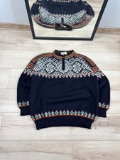 Vintage Dale of Norway Wool Sweater Mens Large Nordic Fair Isle 1/4 Zip Navy L