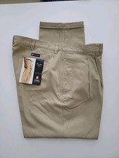 NEW Chaps Wrinkle Free Relaxed Fit Pleated Cuffed Beige Twill Pants Sz 48 x 32