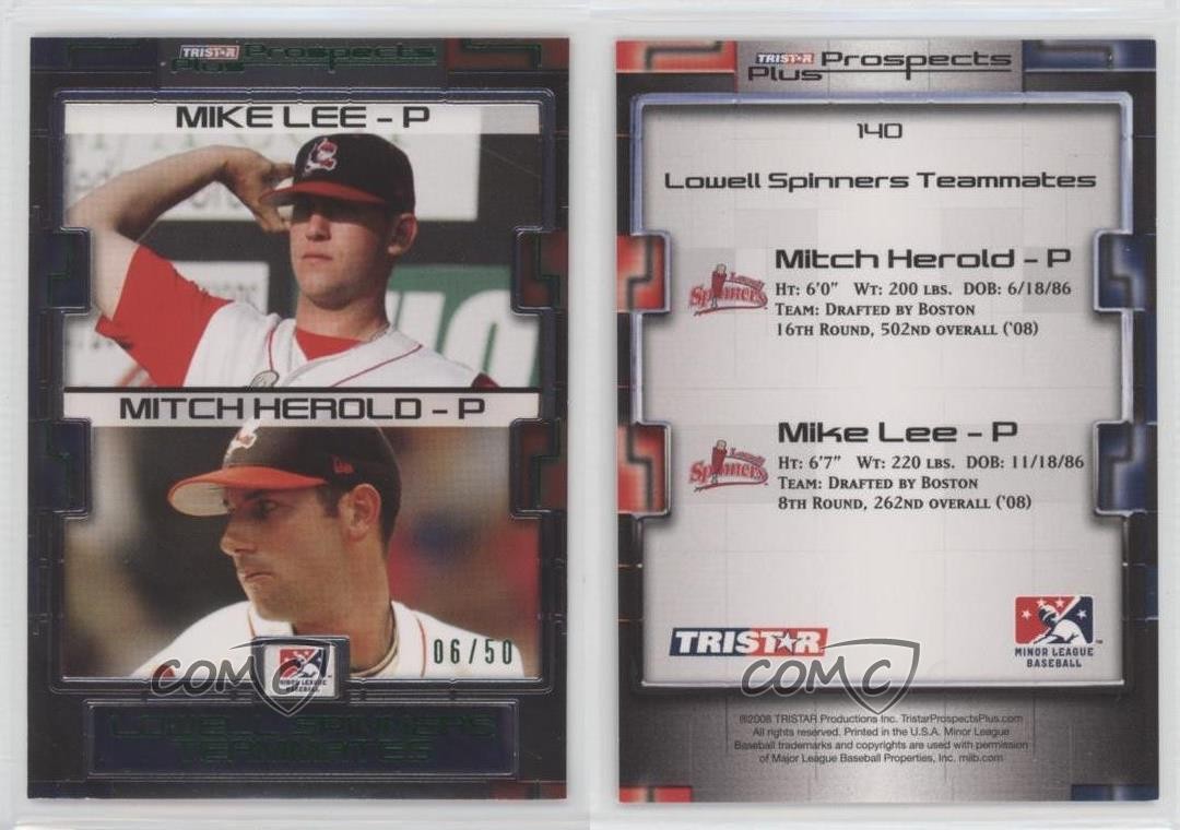 2008 TRISTAR Prospects Plus Green 6/50 Mitch Herold Mike Lee #140 6m1 thumbnail 3