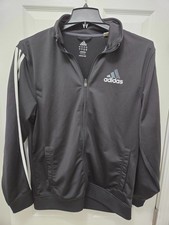 Mens Adidas BLACK / WHITE 3 Stripe Full Zip Training Track Jacket Gym LARGE