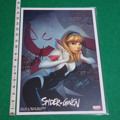 #ad J Scott Campbell Spider Gwen Print Signed SDCC 2015 17x11 Marvel Comic Art Ghost $59.99