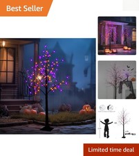 6FT Lighted Black Birch Tree with 144 LED Lights - Perfect Halloween Centerpiece