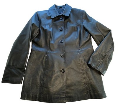East 5th Leather Coat Women's LARGE Black Genuine Leather Mid Length Jacket