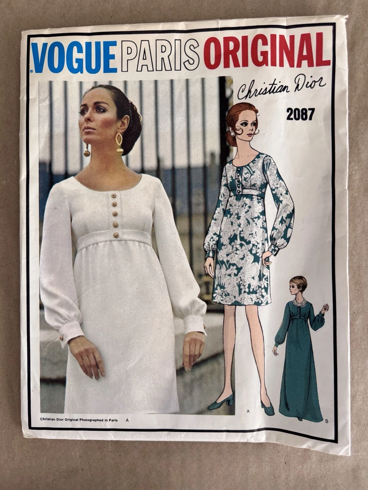 Abito Vogue Paris originale Christian Dior modello 2087 taglia 12 TAGLIATO