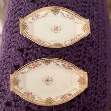 Sali piatti vintage Nippon dipinti a mano, set di 2, rose rosa