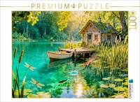 Calvendo Puzzle Cottage By The Pond With Fishing Hut, Boat, And Trout | 1000 Pie