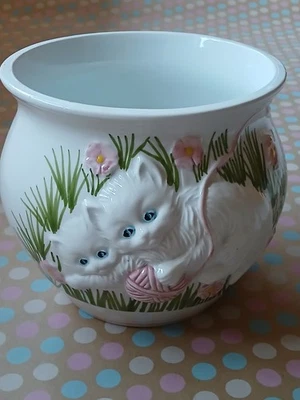 Cache-Pot/Céramique/Chatons🐱 Joueurs/Hauteur 16 cm/Vintage - Photo 1/4