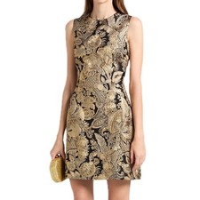 DOLCE & GABBANA Gold Metallic  Jacquard Sleeveless Mini Dress 46 XL