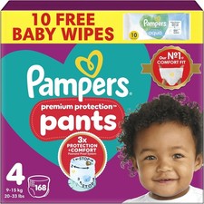 Pampers Premium Protection Nappy Pants Size 4 168 Nappies 9kg-15kg 0.27 per nappy
