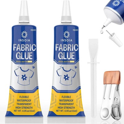 Fabric Glue Permanent, 15Mlx2 Food-Grade Clothing Glue, Odor-Free, Dries Clear,