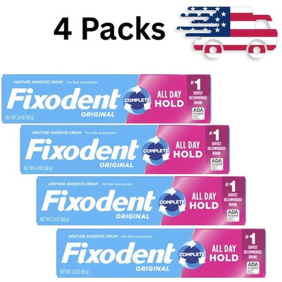 Pack of 4 Fixodent Complete Original Denture Adhesive Cream, All Day Hold 2.4 oz