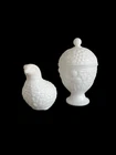 VTG Avon White Milk Glass Partridge Bottle & Footed Floral Dish With Lid Lot 2pc