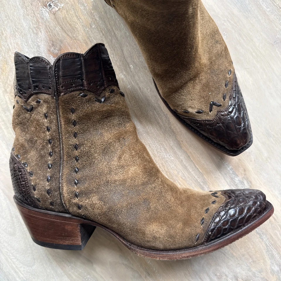 Botas Semental Niño Envejecido Caimán Zorro De Colección Gamuza Punta de Ala Tacón de Vaquera Foto 2 de 4