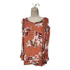 Southern Stitch Cold Shoulder Round Neck Long Sleeve Floral Top/Blouse Size S