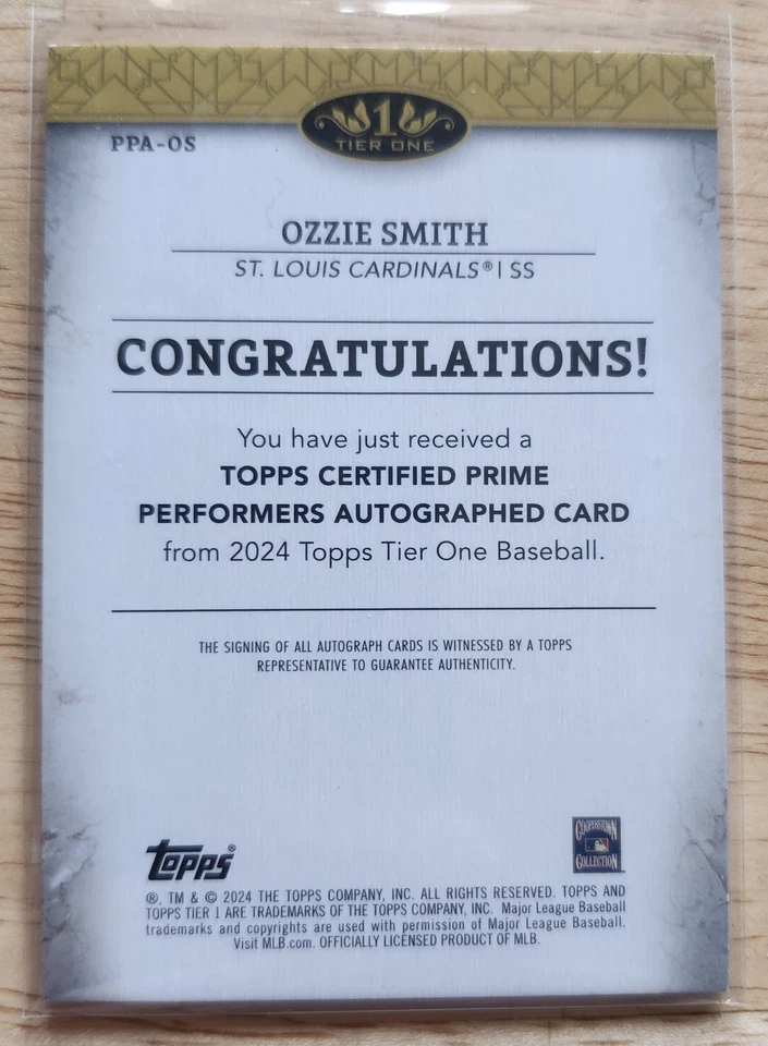 2024 Topps Tier One OZZIE SMITH /149 Prime Performers AUTÓGRAFO no cartão #PPA-OS - Imagem 3 de 3