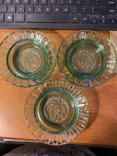 3 Vintage MGM Grand Hotel Casino Green Glass Ashtray Lion Head Logo 4.5”