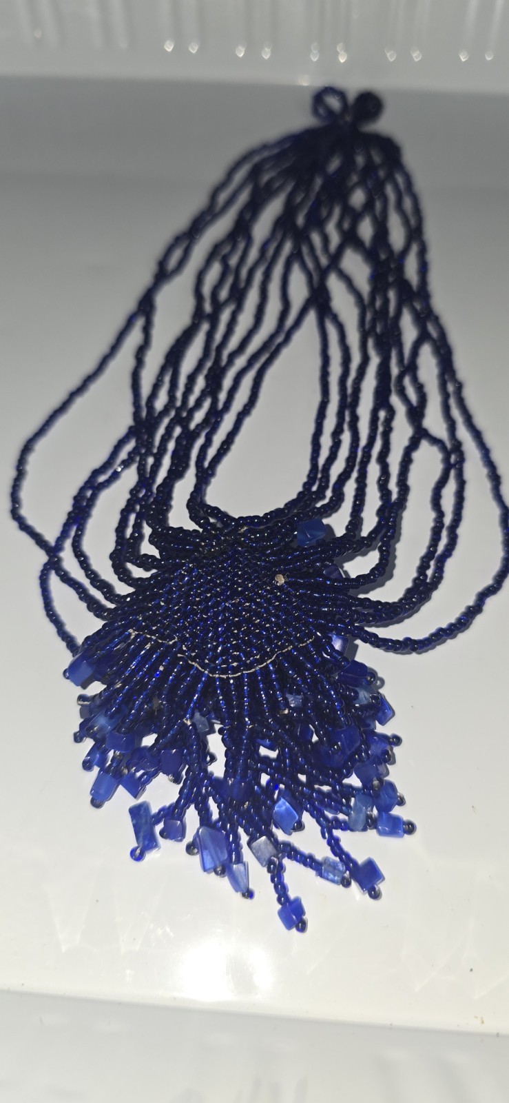 Blue Boho Cluster Multiple Strings Seed Bead Neck… - image 5