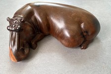Wood/Wooden- Lying HIPPO- Teak Wood - Hand Carved in Africa-Heavy Dense Wood