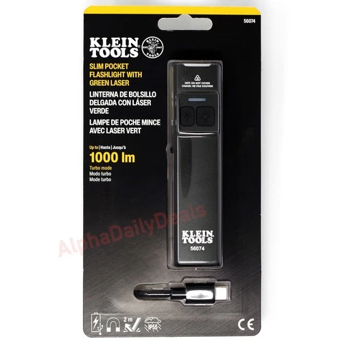 NEW Klein Tools 56074 Slim Pocket LED Flashlight with Green Laser Rechargeable