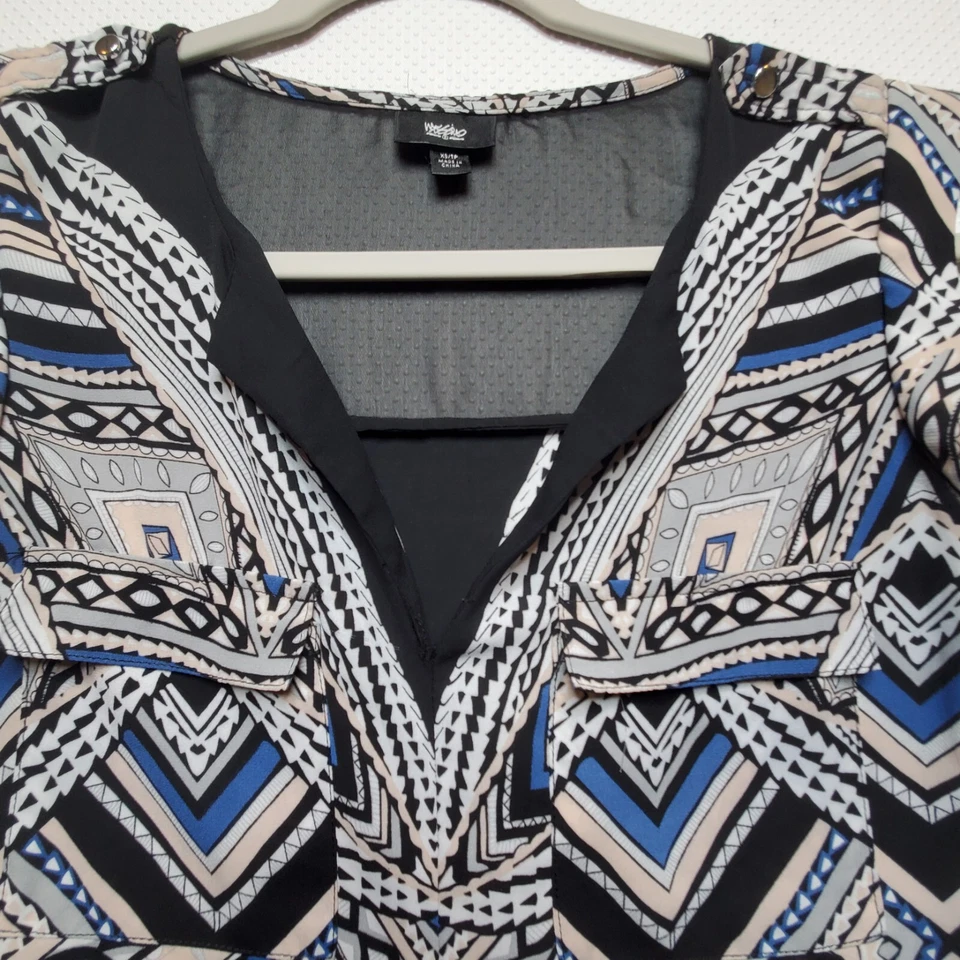 Mossimo Womens Sleeveless Top Shirt Extra Small Black Blue White Print - Image 2 of 4