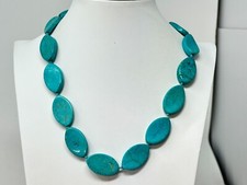 Beautiful Silvertone Blue Turquoise Oval Bead 19-21" Necklace