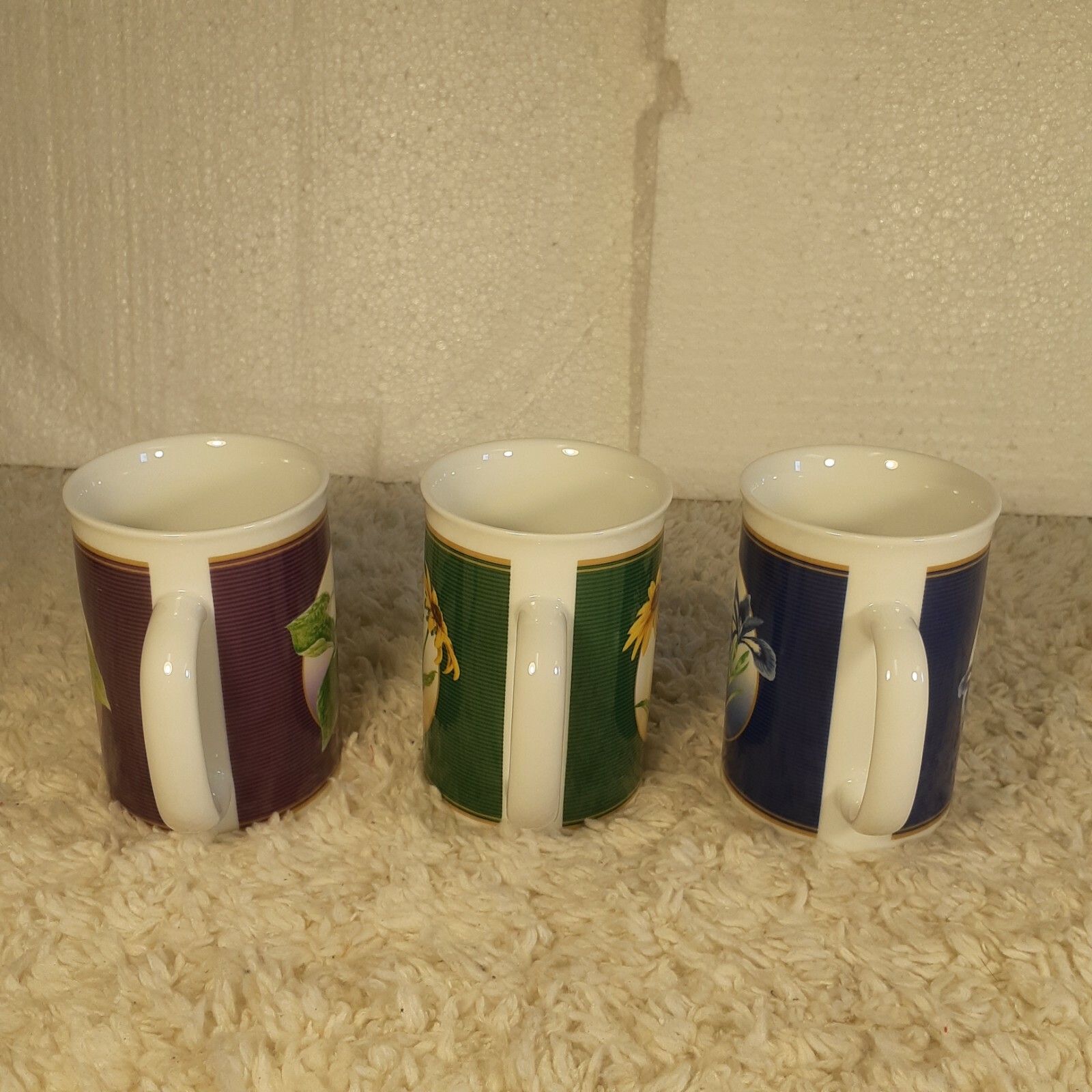 3 Avon Floral Blue Iris Black-eyed Susan Western Trillium Ceramic Coffee Mug Lot