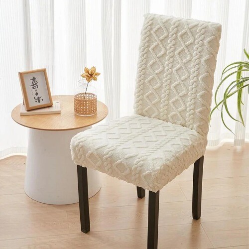 Thick Dining Room Chair Cover Jacquard Plush Stretch Chair Living Room Wedding - Picture 8 of 26