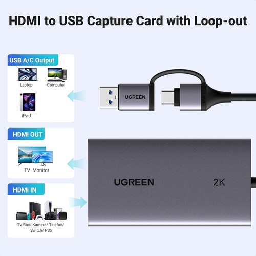 2K@30Hz HDMI Capture Card, 4K@30Hz Passthrough Video Capture Card USB 3.0 Full... - Bild 6 von 10