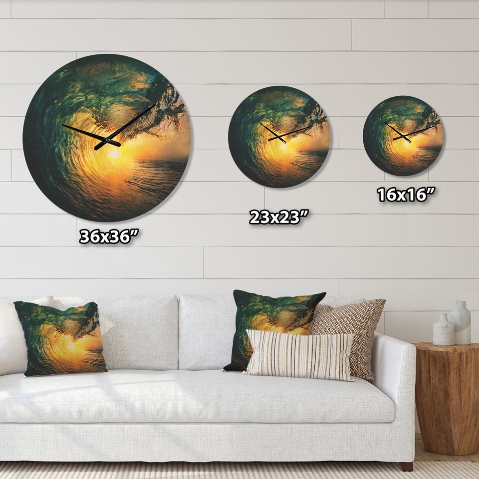 Designart 'Colored Ocean Waves Falling Down VI' Coastal Wood eBay