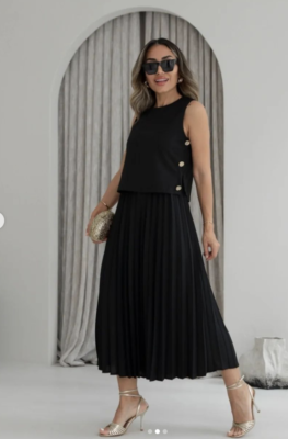 ZARA NEW SS24 WOMAN BUTTONED PLEATED SKIRT MIDI DRESS Black | 9878/279_SIZE S,M | eBay ZARA NEW SS24 WOMAN BUTTONED PLEATED SKIRT MIDI DRESS Black | 9878/279_SIZE S,M | eBay