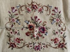 Vintage Large Maroon Floral Needlepoint Canvas Project Czechoslovakia