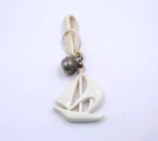 VTG 80s Plastic Bell Charm for Plastic Necklace White Sailboat Clip On
