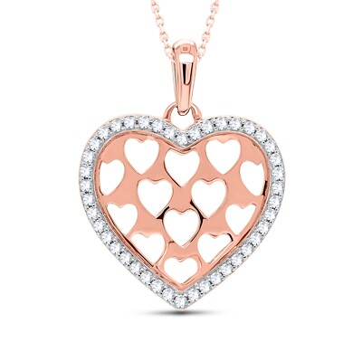 0.20 CT Natural Diamond Filigree Heart Necklace 14K Rose Gold Plated 18'' Chain