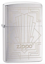 Zippo Windproof Lighter With Engraved Art Deco Design & Logo, 49206, New In Box