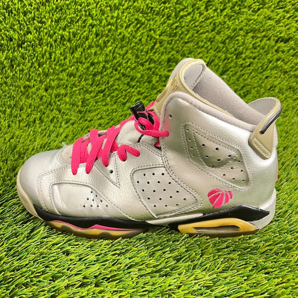 Nike Air Jordan 6 Retro Niñas Niños Talla 5.5Y Plata Rosa Zapatos Atléticos Tenis Foto 3 de 4