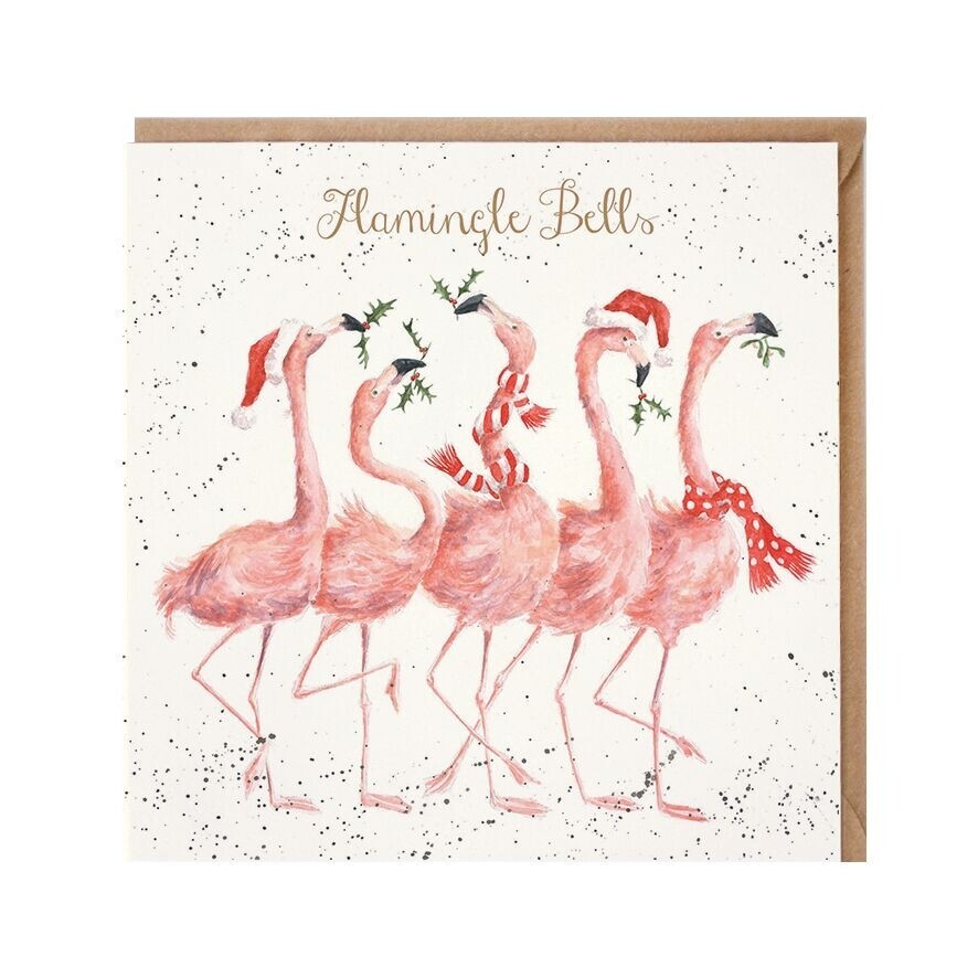 Flamingos Christmas Greeting Card – Flamingle Bells by Wrendale Designs