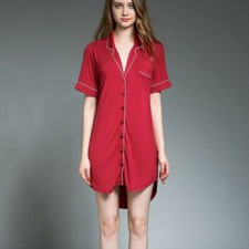Women Nightgown Button Down Cotton Nightshirt Short Pajama Boyfriend Shirt