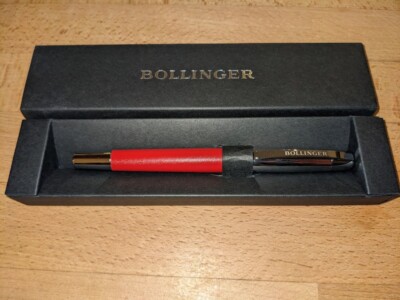 Rot Champagner Bollinger Kugelschreiber Made in France Stahl und Leder 