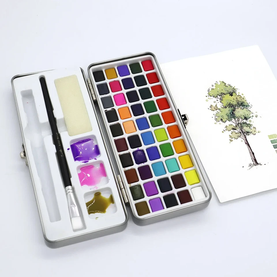 50 Solid Watercolor Paints Set Portable Tin Box High Pigments Great Art Gift Set - image 4 of 4