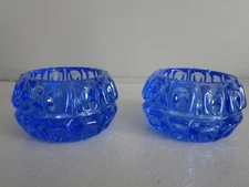 (2) Summit Glass THUMBPRINT Open Salt Dip Cellar Westmoreland Mold BLUE