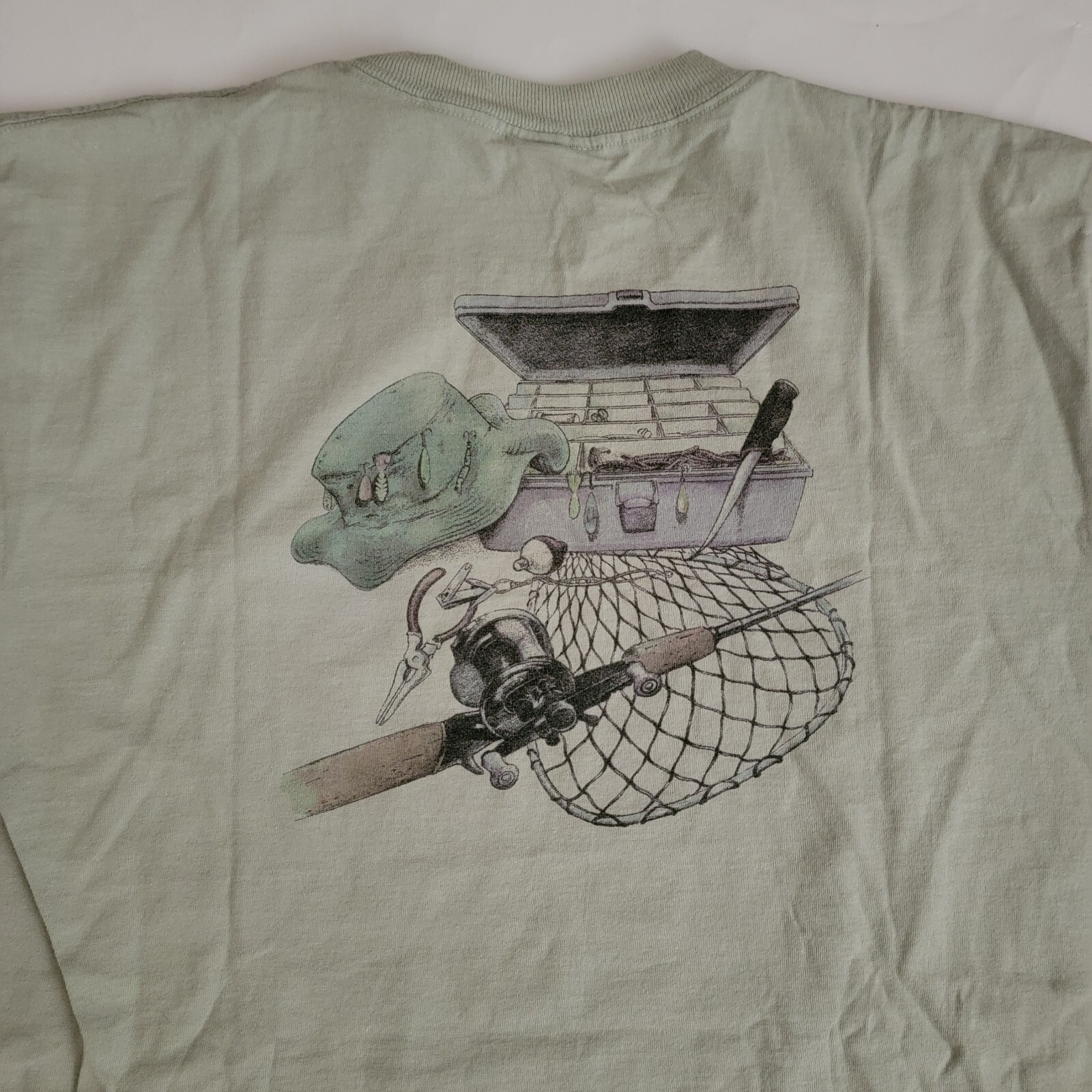 Lifeforms T-shirt Large Mens Fisherman Fishing Double Sided Shirt Outdoor Green 